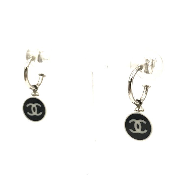 美品 CHANEL シャネル ココマーク シルバー ピアス ブラック ホワイト