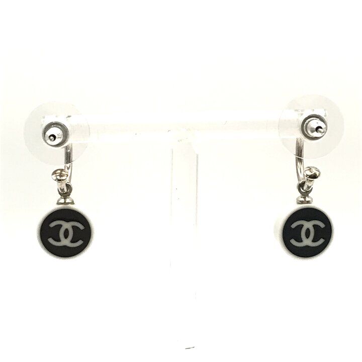美品 CHANEL シャネル ココマーク シルバー ピアス ブラック ホワイト
