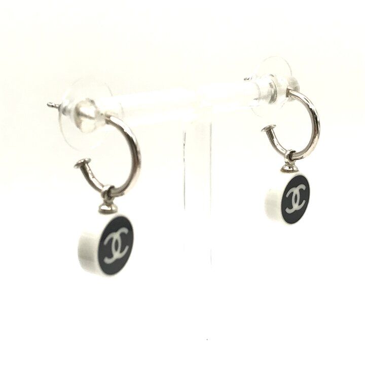 美品 CHANEL シャネル ココマーク シルバー ピアス ブラック ホワイト