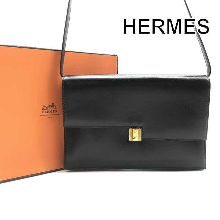 美品 HERMES エルメス カデナ ショルダー バッグ ブラック ゴールド金具 レザー レディース 斜め掛け ブランド 鞄 かばん k7630