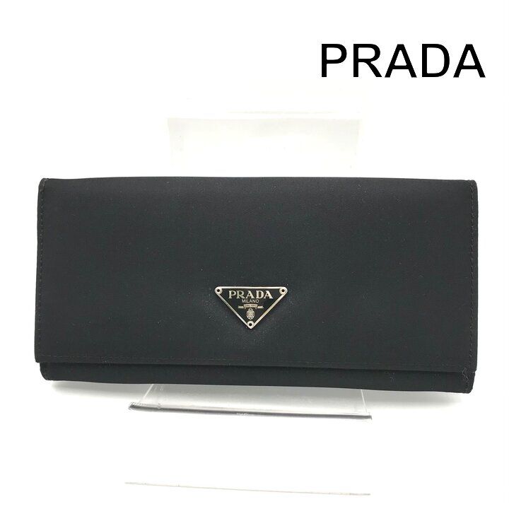 良品 PRADA プラダ 三角ロゴ プレート ナイロン サフィアーノ レザー ブラック 長財布 ウォレット 二つ折り ユニセックス ブランド m15618