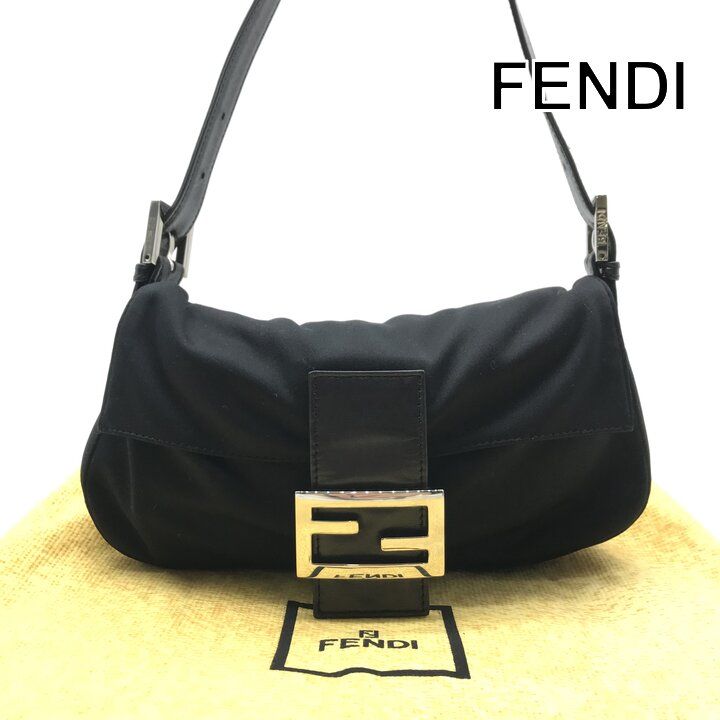 美品 FENDI フェンディ コットン バケット ワンショルダー バッグ ブラック レディース ブランド カバン BAG r1569