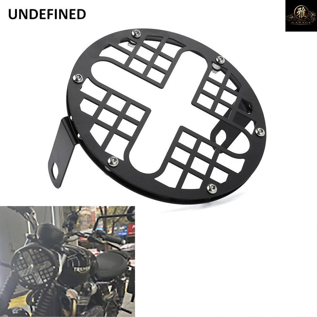 7インチヘッドライトグリルカバー フロントカフェレーサーヘッドランプメッシュプロテクターカバー ハーレー カワサキバイク用