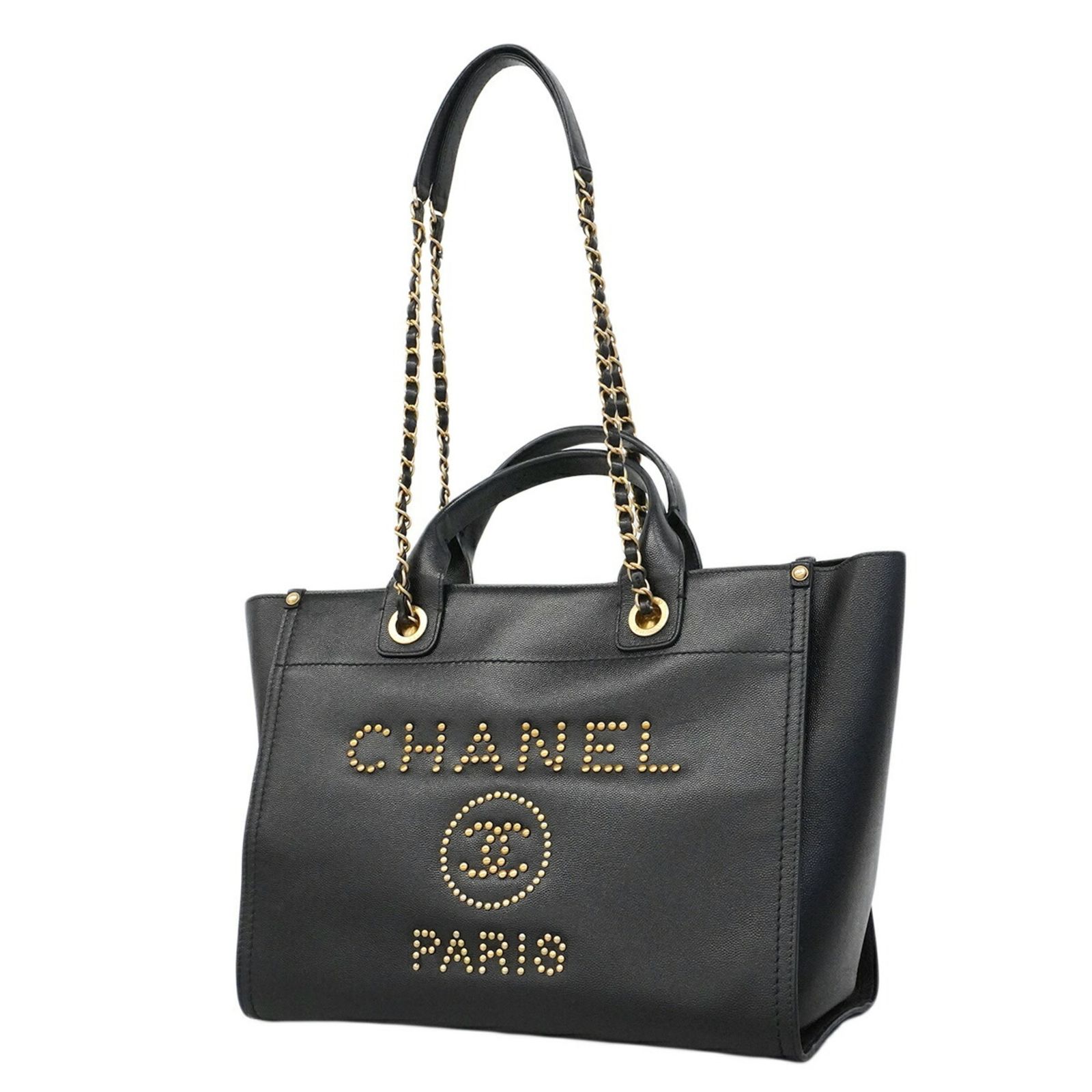 シャネル(Chanel) シャネル トートバッグ・チェーントート ドーヴィル チェーンショルダー キャビアスキン ブラック 2wayバッグレディース OP004498