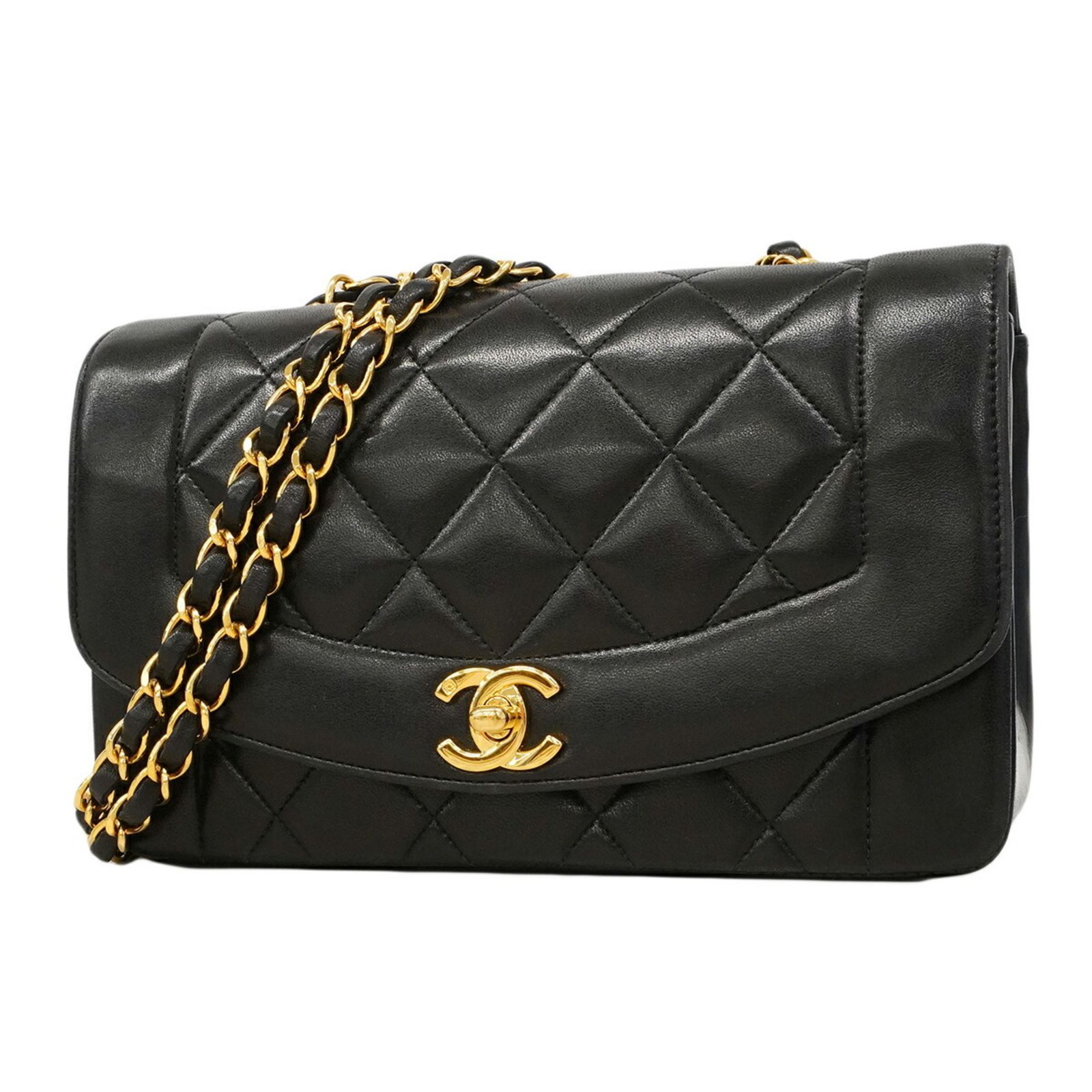 シャネル(Chanel) シャネル ショルダーバッグ ダイアナ チェーンショルダー ラムスキン ブラック レディース P2910712