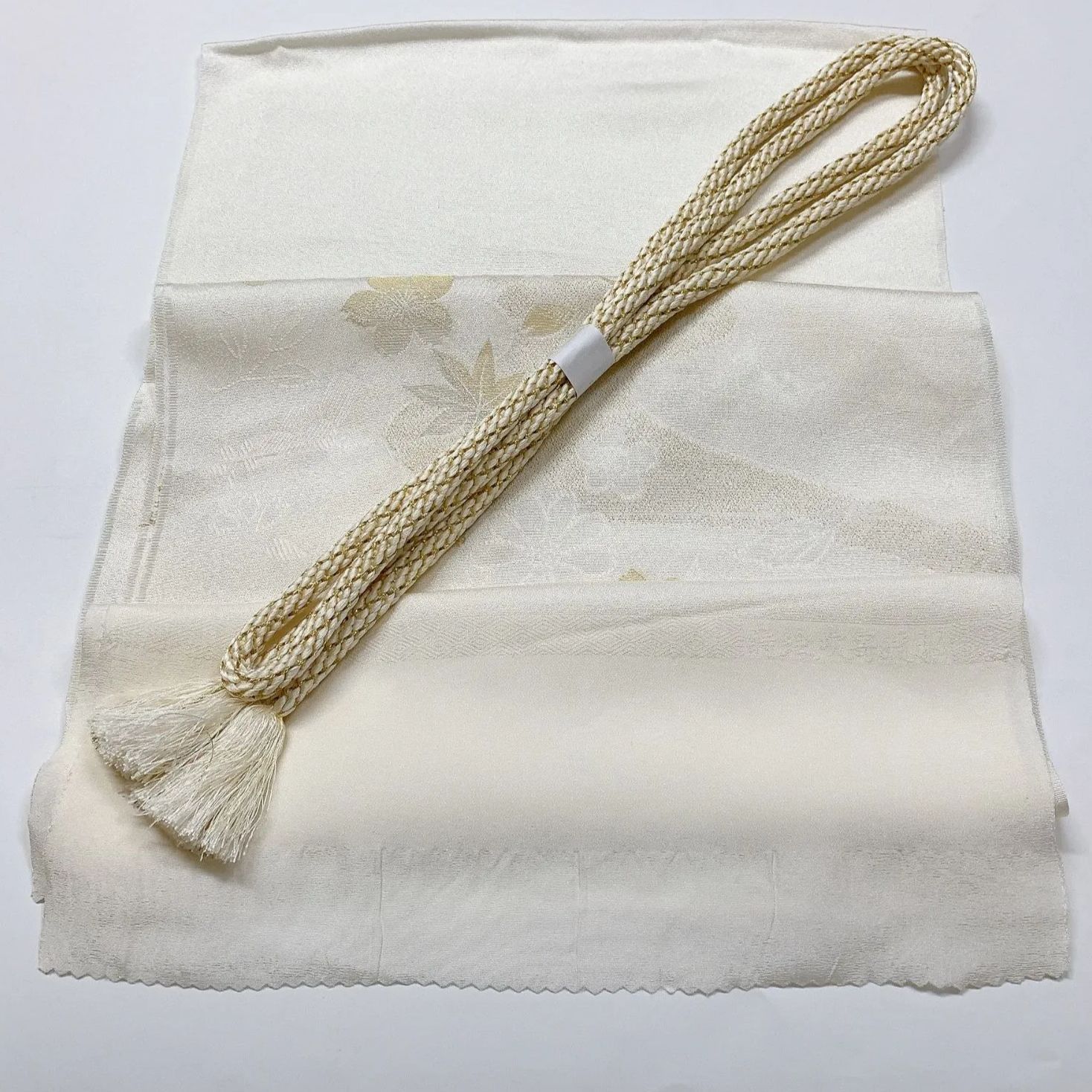 ［8037］帯締め 帯揚げ セット 草花楓流水文様 金糸 正絹 着物 帯絞め