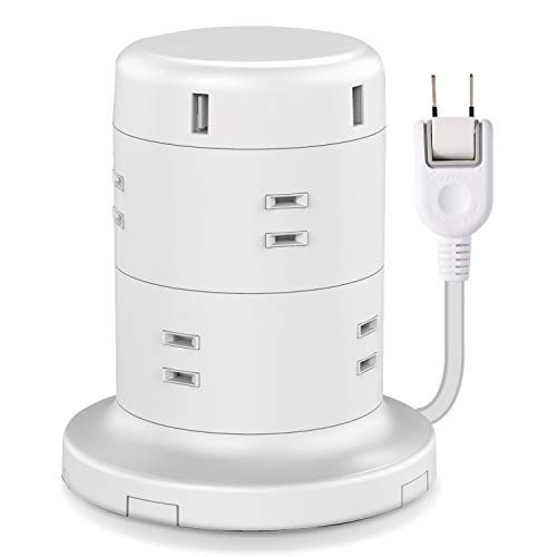 エレコム 電源タップ タワー型 延長コード [ 8個口 & USB×5ポート ] 固定パーツ付 雷ガード ほこりシャッター 2m ホワイト ECT-0620WHkk