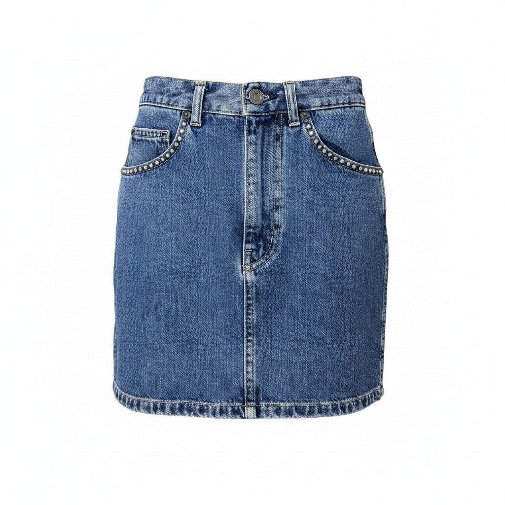 Ee27 SAINTLAURENT サンローラン スタッズ デニム ミニスカート サイズ24 インディゴブルー コットン100% レディース 女性服u02t