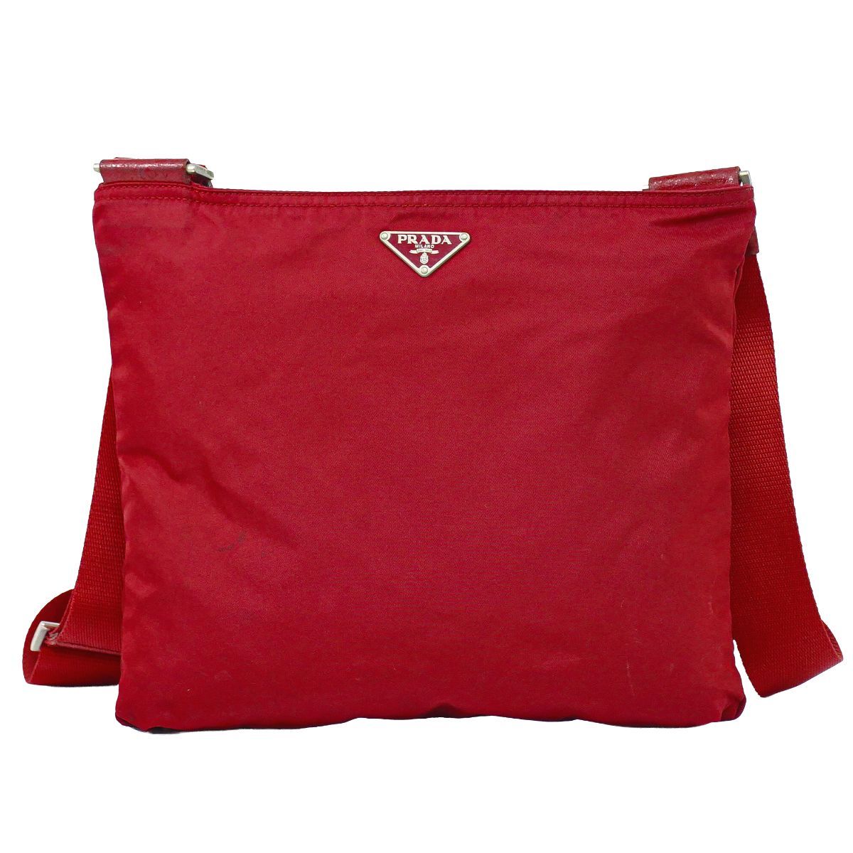 本物 プラダ PRADA ナイロン ショルダーバッグ ポシェット レッド 