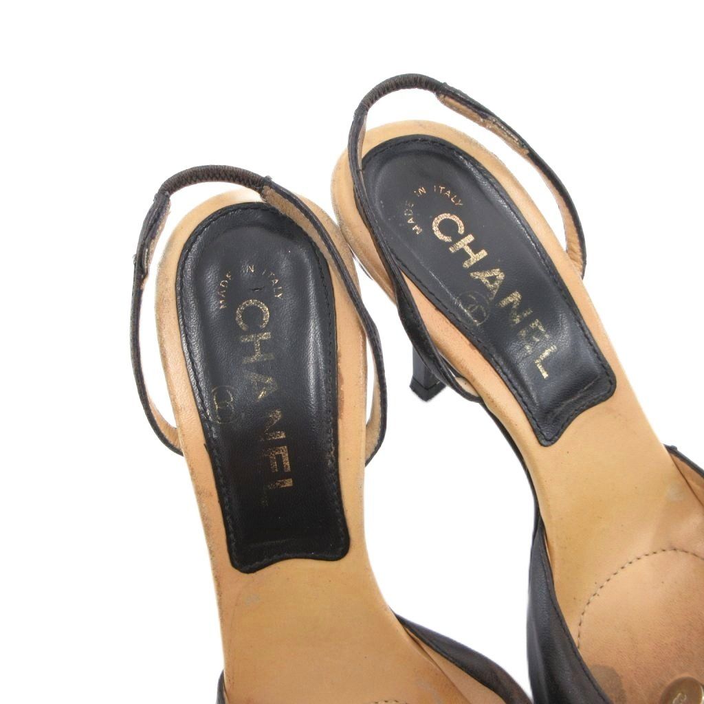 シャネル CHANEL サンダル レザー ココマークチャーム 38 黒 ブラック