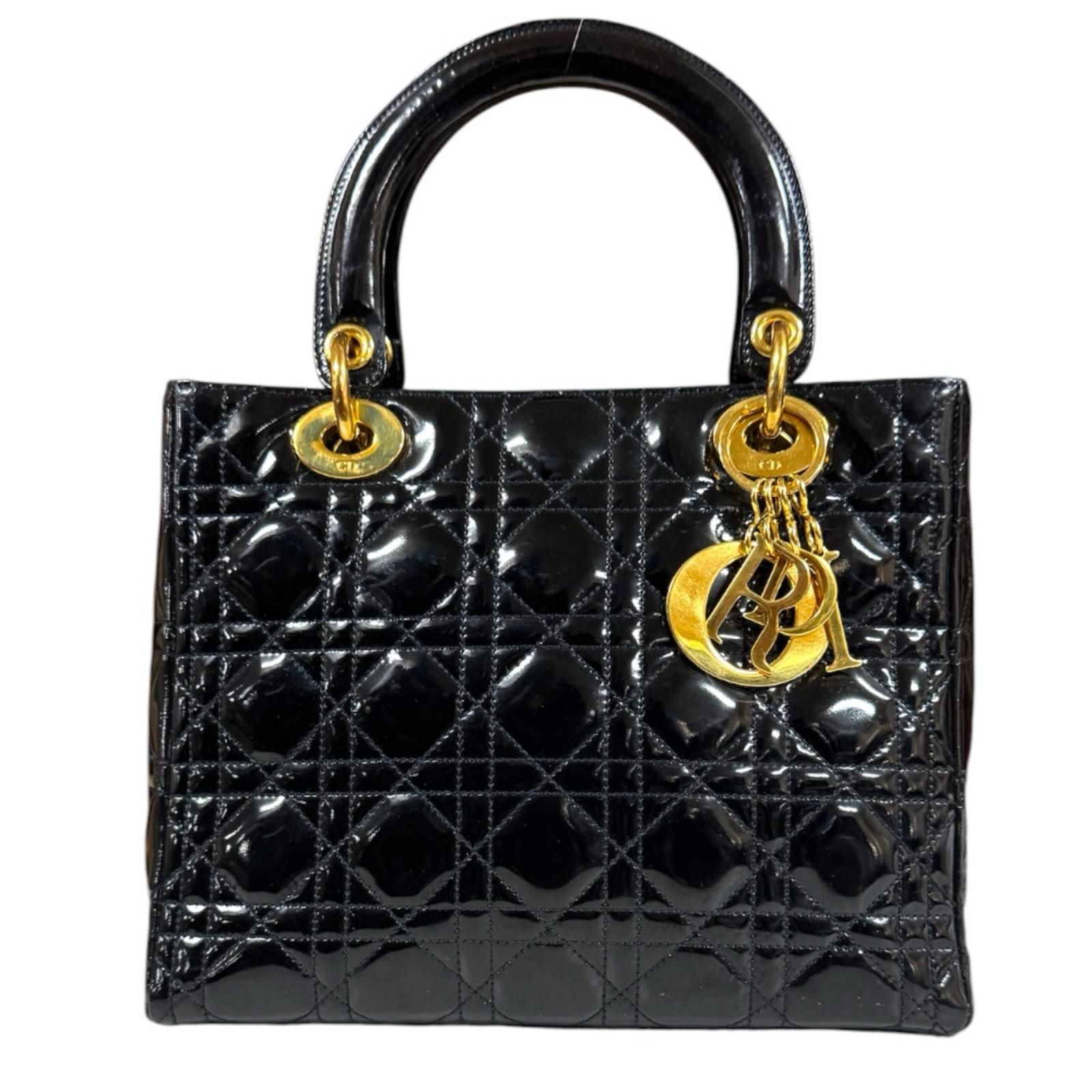 クリスチャンディオール レディディオール カナージュ ハンドバッグ パテントレザー ブラック レディース Christian Dior 中古 クリスチャンディオール