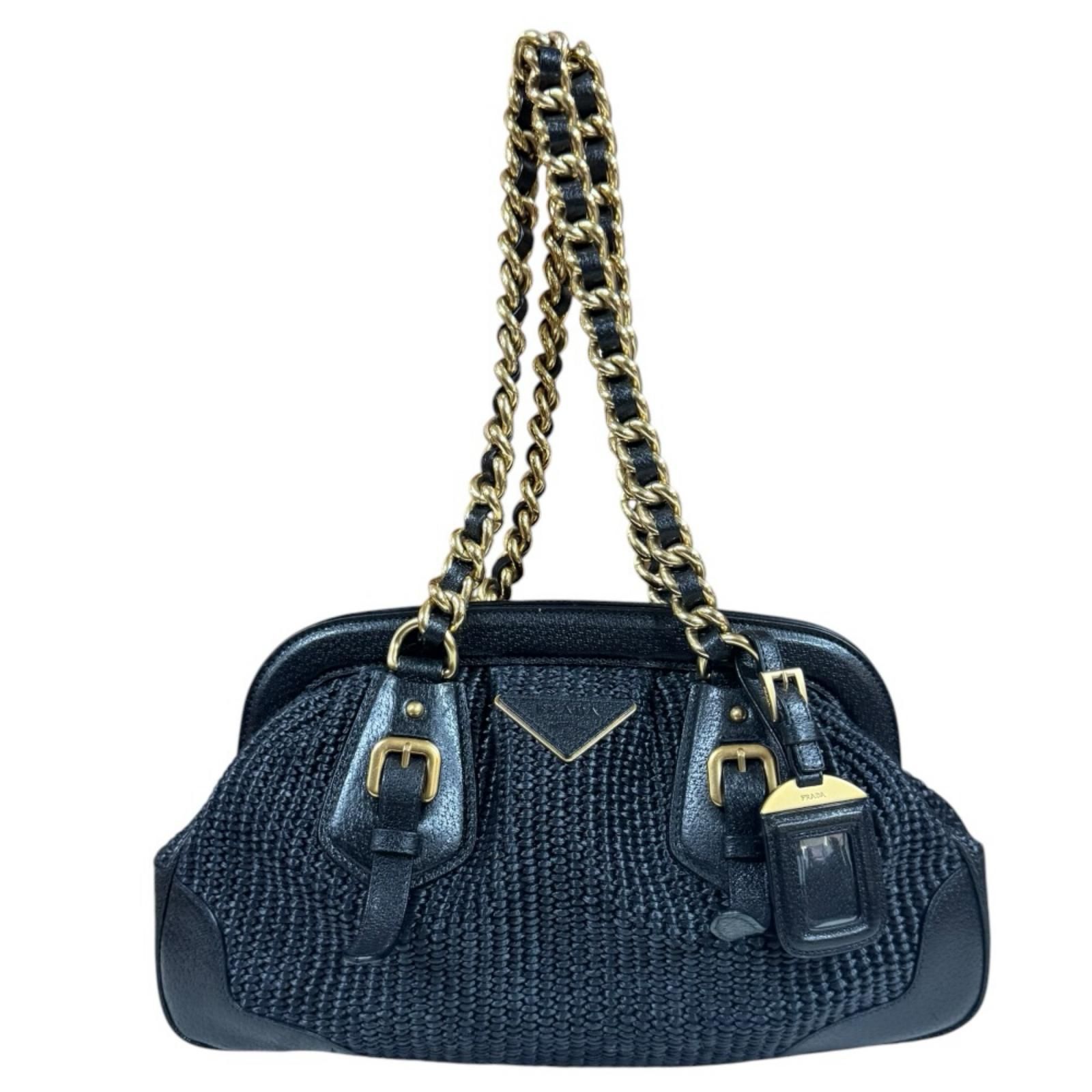 プラダ ショルダーバッグ ストロー BR3692 ブラック レディース PRADA 中古 プラダ