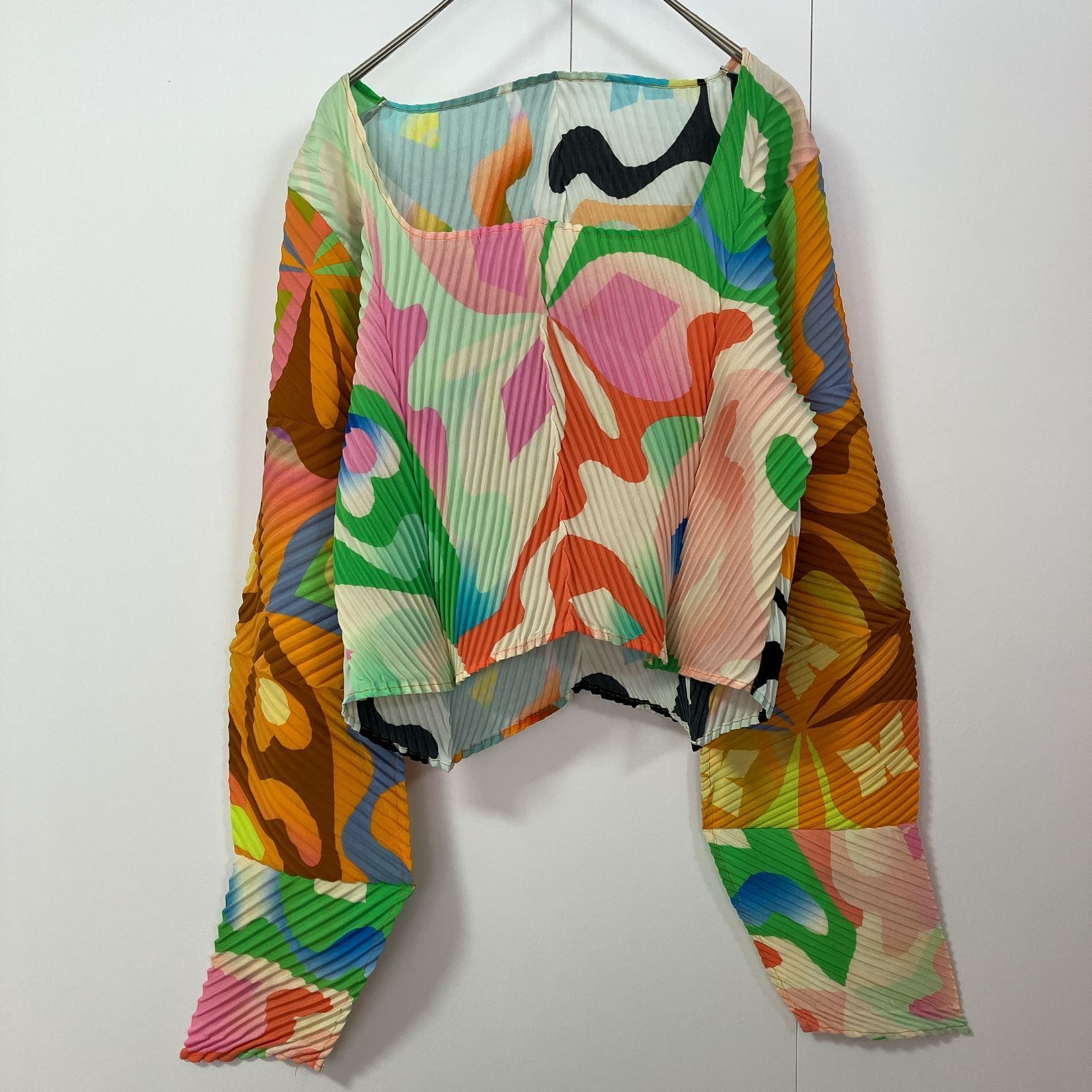 【良品】JULIA HEUER ユリアホイヤー 長袖 プリーツ トップス ONESIZE 総柄 ハンドメイド　　　　T-397