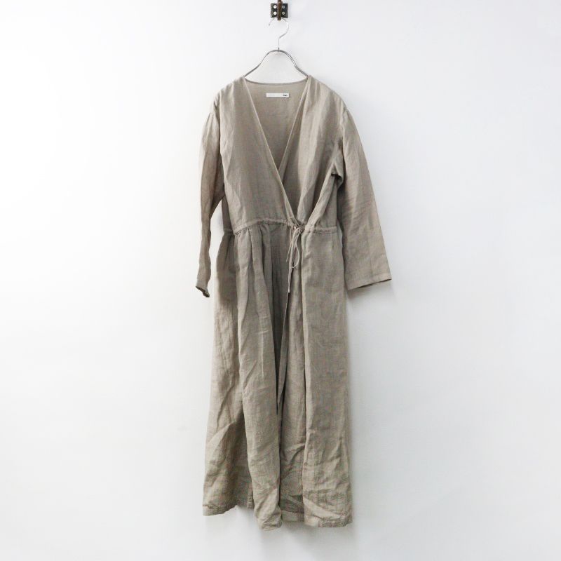 美品 定番 2025年販売 定価36300円 エヴァムエヴァ evam eva linen robe リネンローブ セージ／羽織り ギャザー 【2400014983425】
