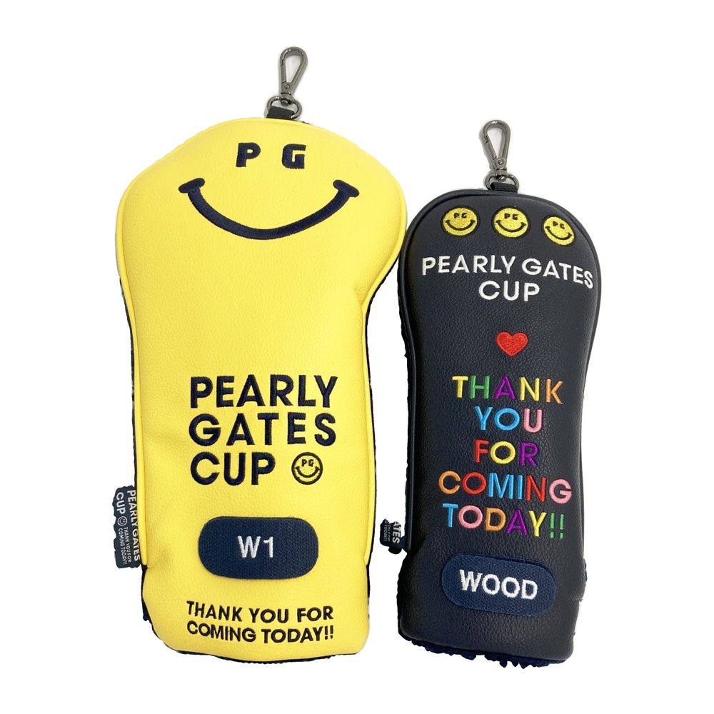 PEARLY GATES パーリーゲイツ PEARLY GATES CUP 2024 ボア ヘッドカバー 2点セット 非売品 ニコちゃん イエロー系 DR FW [240101704527] ゴルフウェア ストスト