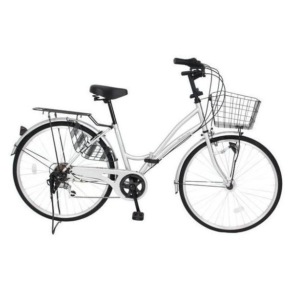 自転車 ママチャリ 26インチ MCA266 ピュアシルバー LEDオートライト シマノ製6段変速 SIMANO 折り畳み 通勤 通学 誕生日 プレゼント 送料無料