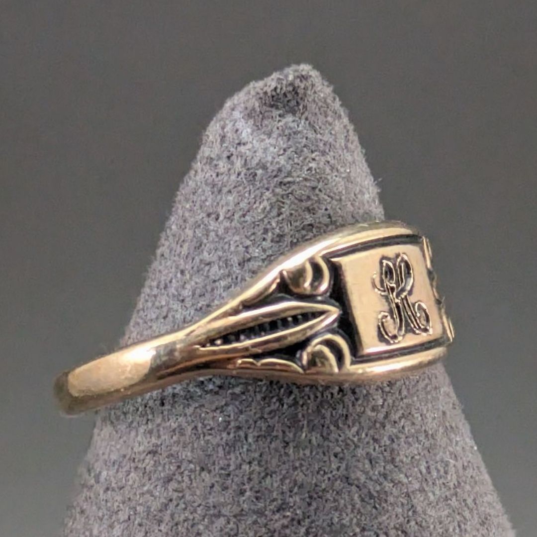 ヴィンテージ 18K HGE イニシャル 「H」 8.5号 シグネットリング ピンキーリング ゴールドカラー 18金厚メッキ アンカス社 メンズ レディース