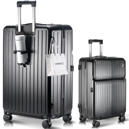 [VARNIC] スーツケース トップオープン式 多機能 キャリーバッグ USBポート付き カップホルダー付き キャリーケース 三段階調節キャリバー ABS+PC 超軽量 耐衝撃 振動軽減 静音 360度回転 ダブルキャスター 物掛けフック式 69c94aca