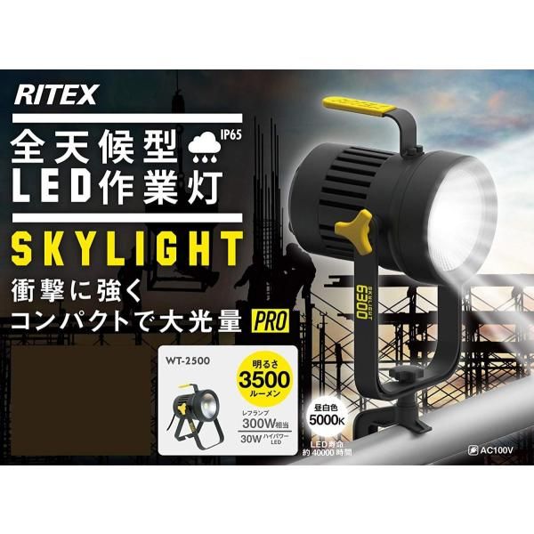 ムサシ RITEX 全天候型LED作業灯(30W) 『SKY LIGHT』 明るさ3500ルーメン WT-2500