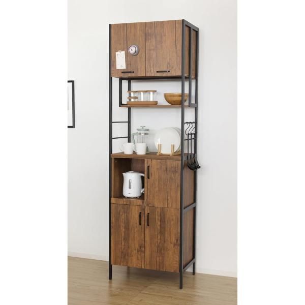 アート食器棚 幅60cm 高さ200cm キッチン収納 キャビネット ヴィンテージブラウン おしゃれ AKU1017490