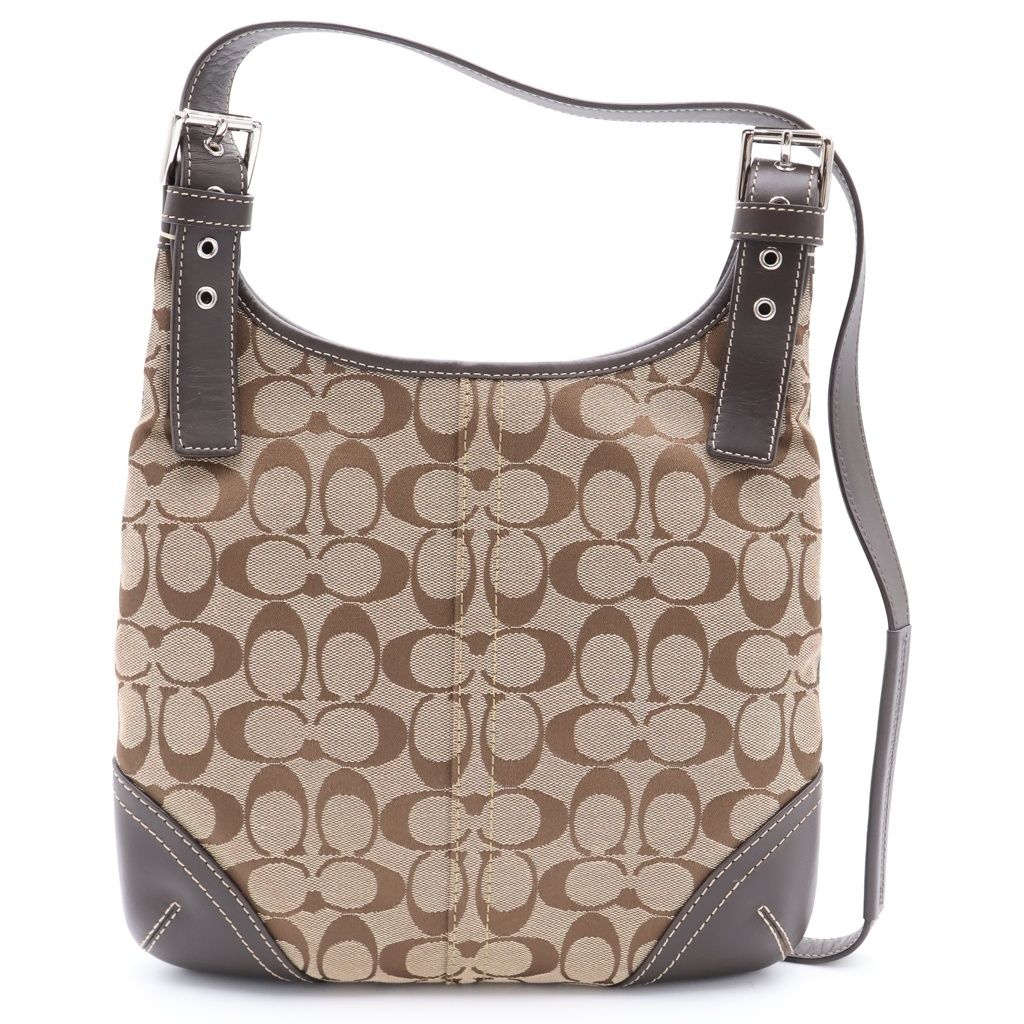 COACH (コーチ) シグネチャー ハンプトンズ ショルダーバッグ ブラウン×ベージュ キャンバス×レザー F11193 シルバー金具