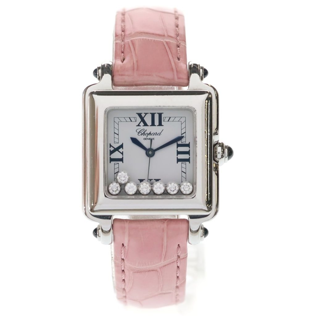 CHOPARD (ショパール) 27/8325-23 ハッピースポーツ スクエア文字盤 ホワイト×ピンク SS×革/QZ ステンレス クォーツ 腕時計