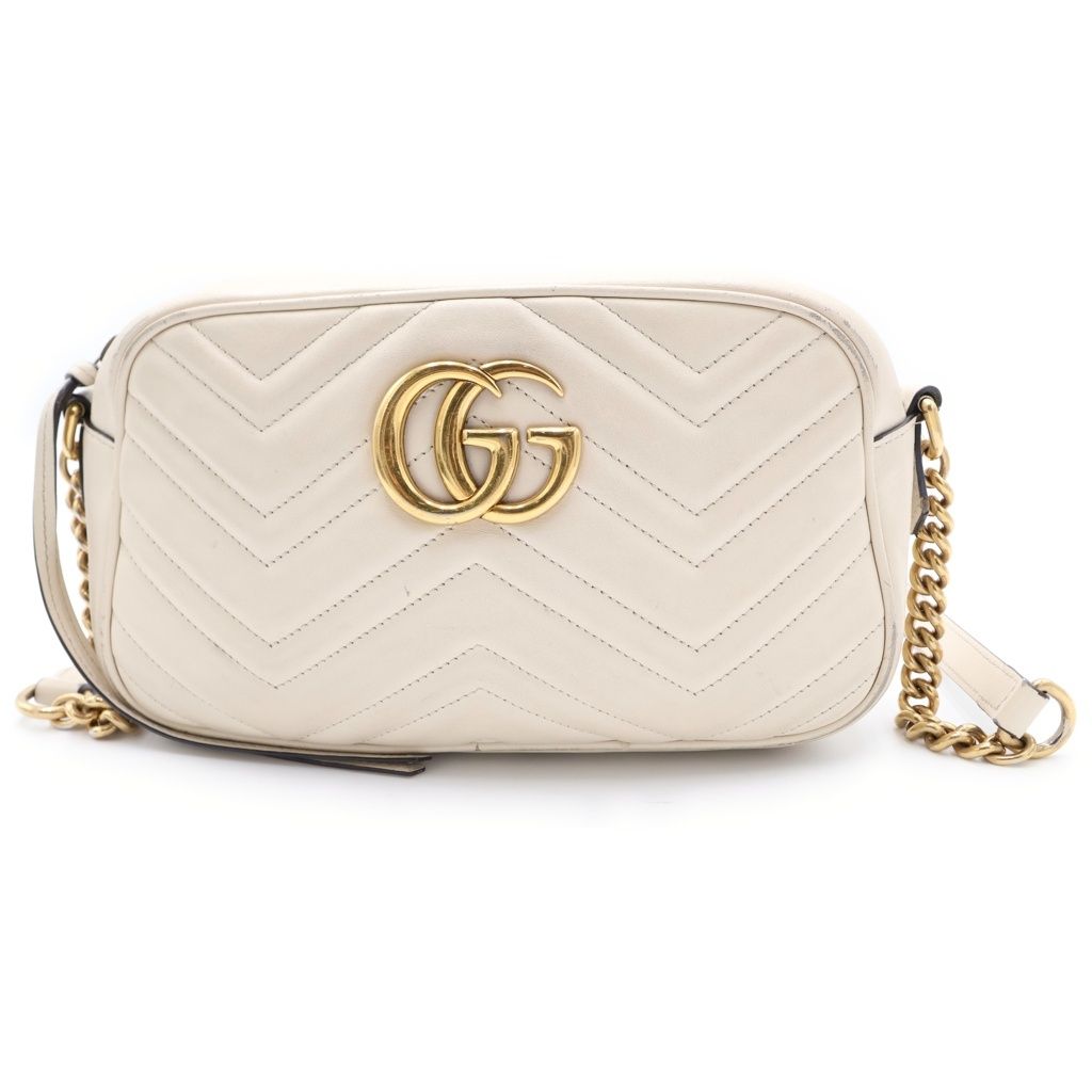 GUCCI (グッチ) GGマーモント チェーンショルダーバッグ ミニバッグ ホワイト レザー 447632 ゴールド金具