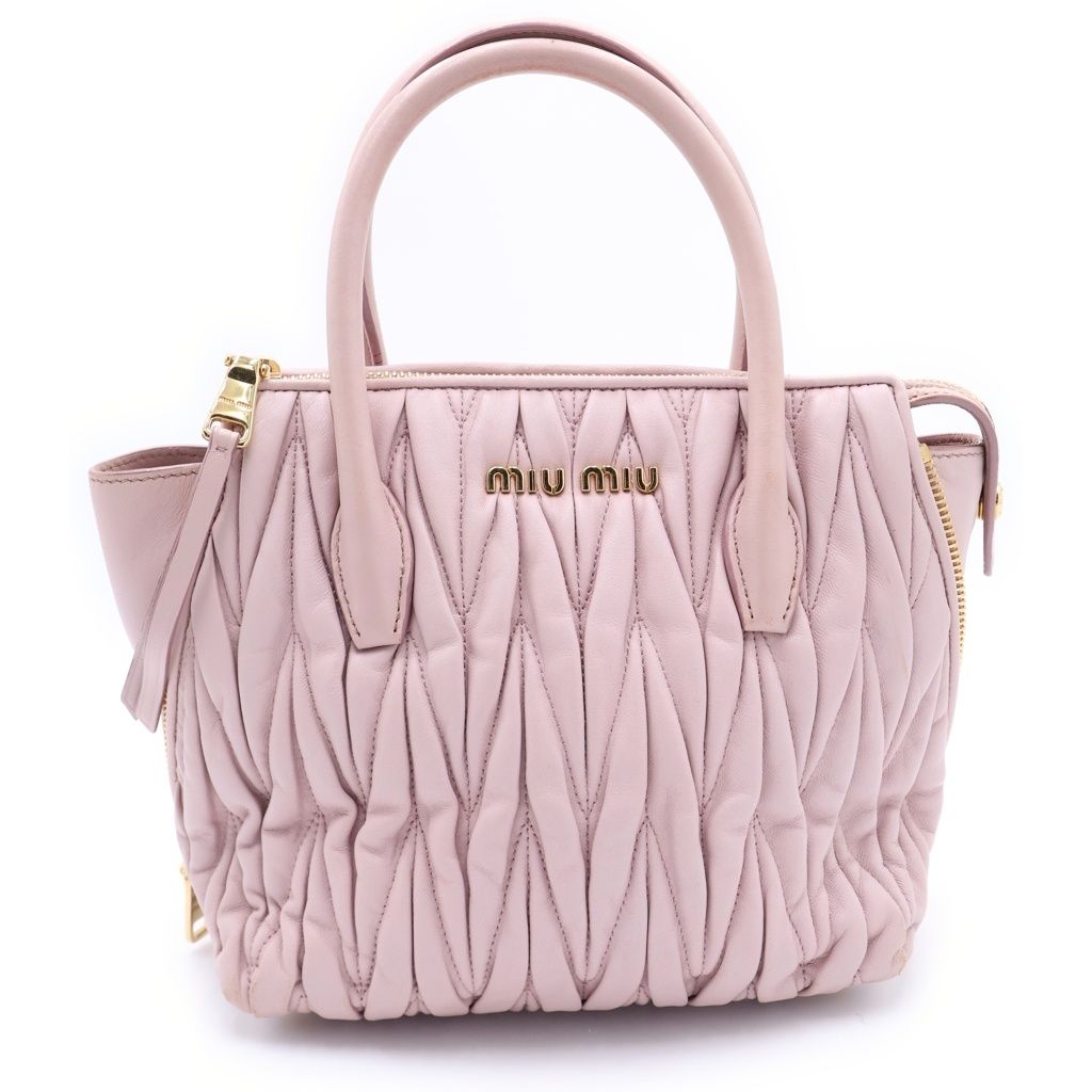 ミュウミュウ　ピンクとゴールドのクラッチバッグ miumiu (ミュウミュウ) マテラッセ 2WAYハンドバッグ ショルダーバッグ
