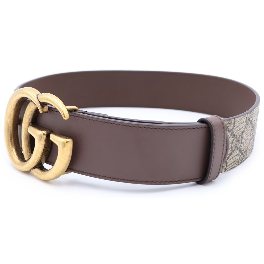 GUCCI (グッチ) Gバックル GGスプリーム レザーベルト ブラウン 400593