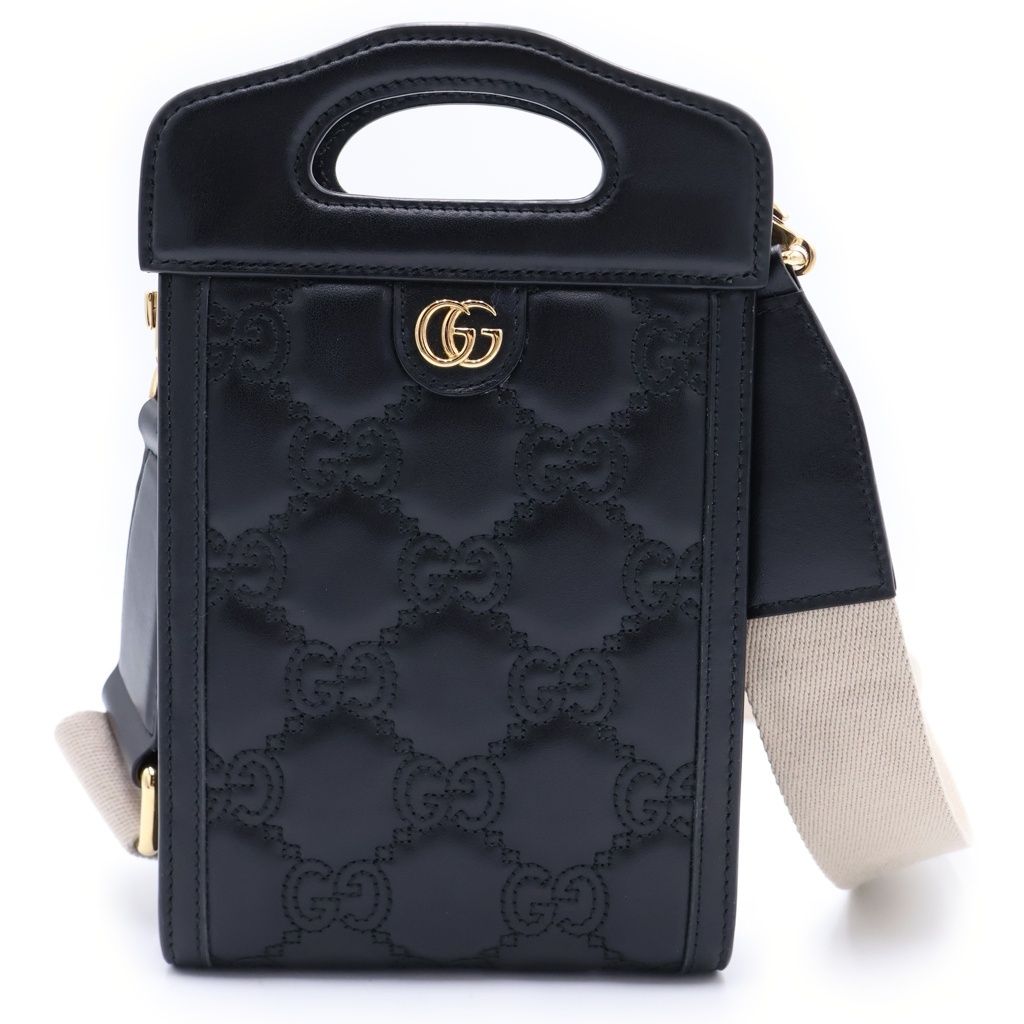 GUCCI (グッチ) ロゴ刺繍 GGマトラッセ ミニ トップハンドルバッグ 723776 ブラック