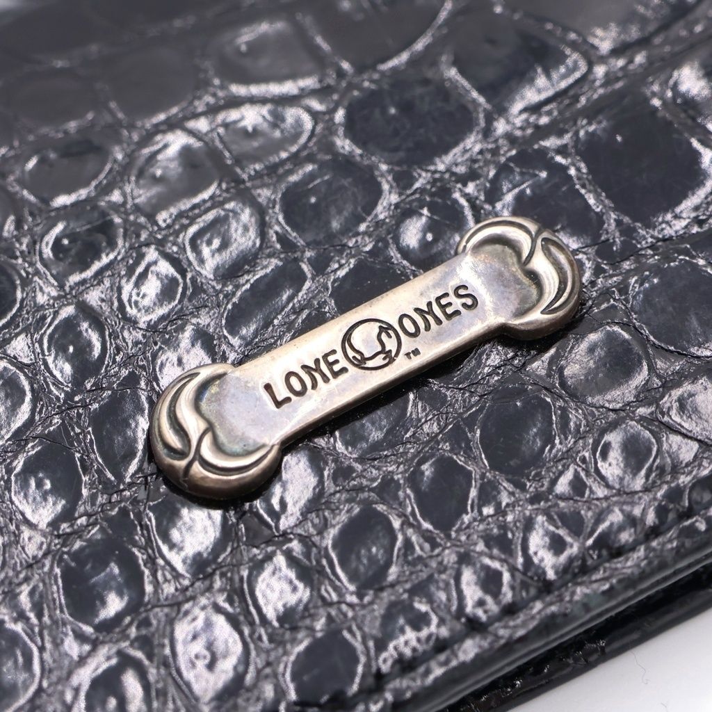 LONE ONES (ロンワンズ) ロゴプレート クロコ型押し 名刺入れ ブラック