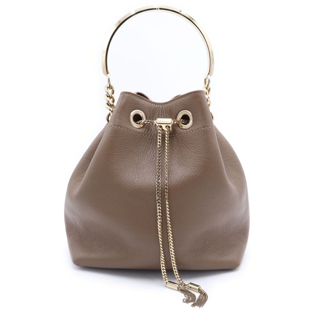 JIMMY CHOO (ジミーチュウ) BON BON BUCKET ボンボン バケット ゴールド金具 ショルダーストラップ 2WAY レザー 巾着 ハンドバッグ ブラウン 32,819円