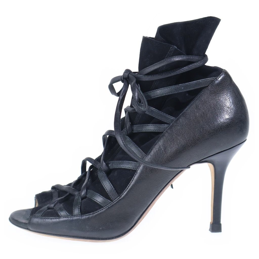 JIMMY CHOO (ジミーチュウ) スエード コンビレザー レースアップ ヒール パンプス シューズ ブラック レディース