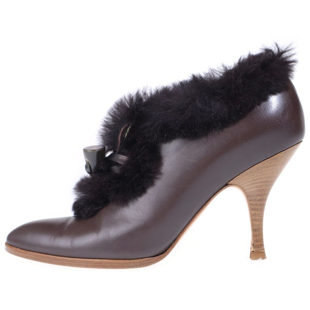 FERRAGAMO (フェラガモ) ファー ヒールレザーブーツ ブラウン #7