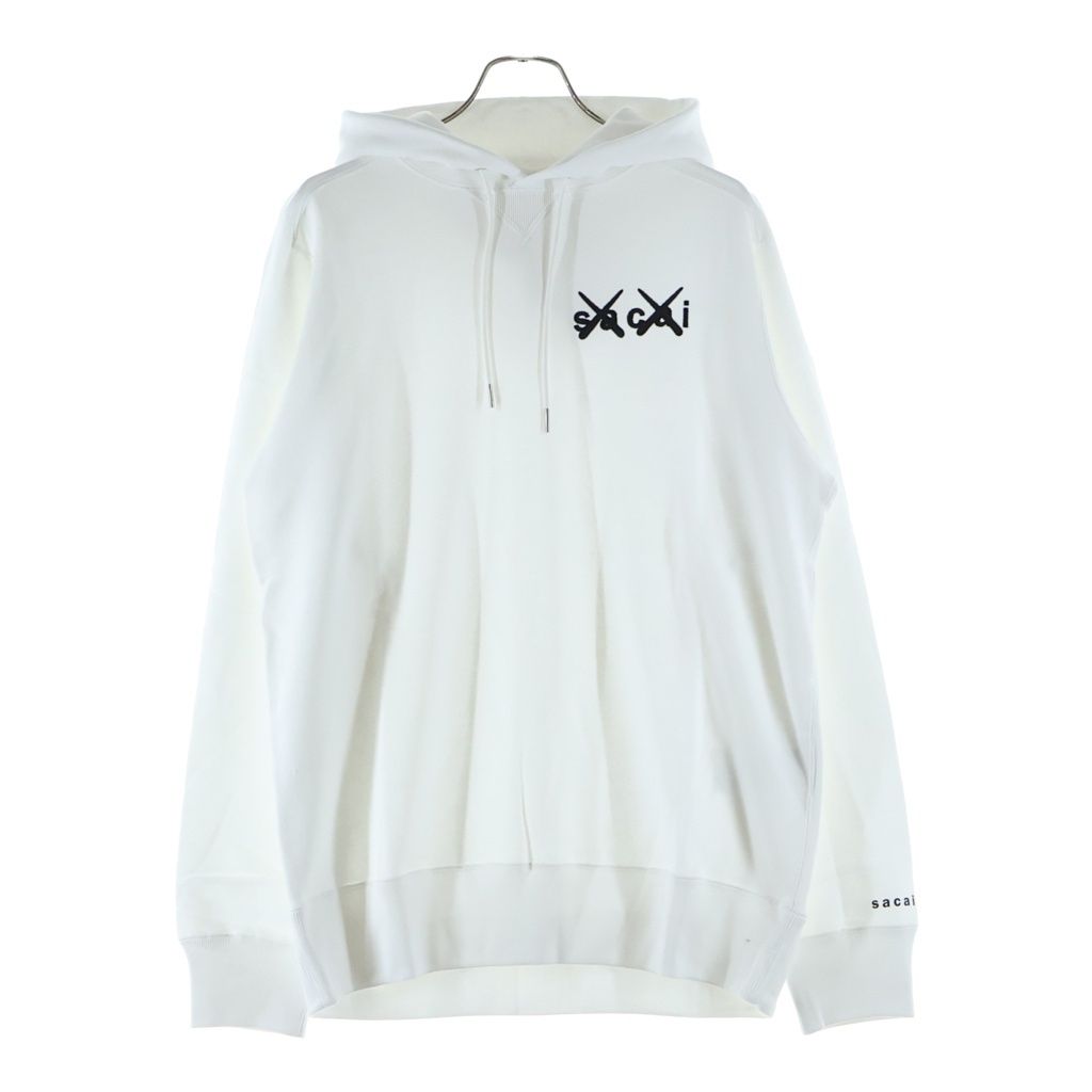 Sacai (サカイ) 21AW ×KAWS EMBROIDERY HOODIE カウズ コットン ロゴエンブロイダリー プルオーバーフーディー パーカー ホワイト 21-0283S