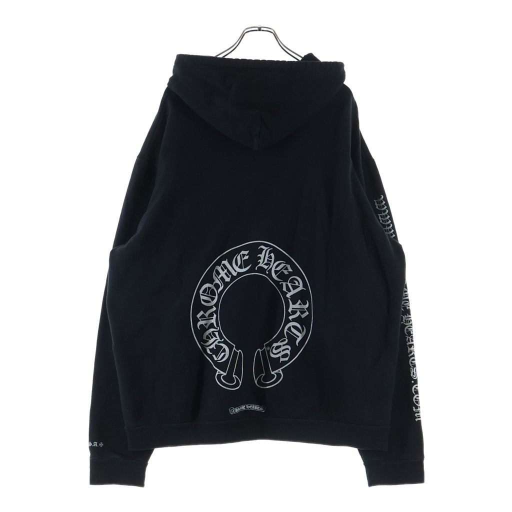 CHROME HEARTS (クロムハーツ) WWW.CHROMEHEARTS.COM SILVER GLITTER HOODIE オンライン限定 グリッター ホースシューバックプリント プルオーバースウェットパーカー フーディー ブラック
