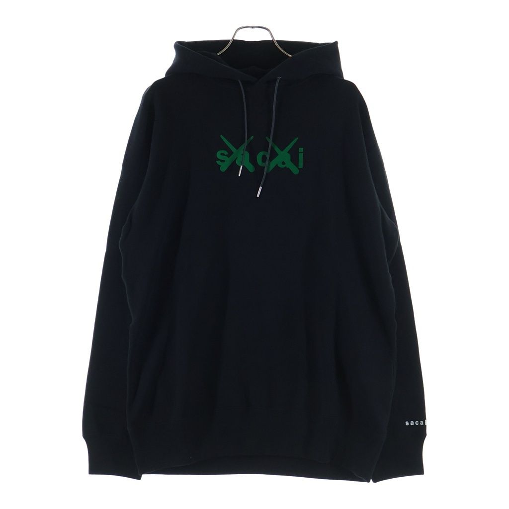 Sacai (サカイ) 21AW ×KAWS FLOCK PRINT HOODIE カウズ フロックプリント コットン プルオーバーフーディー パーカー ブラック 21-0286S