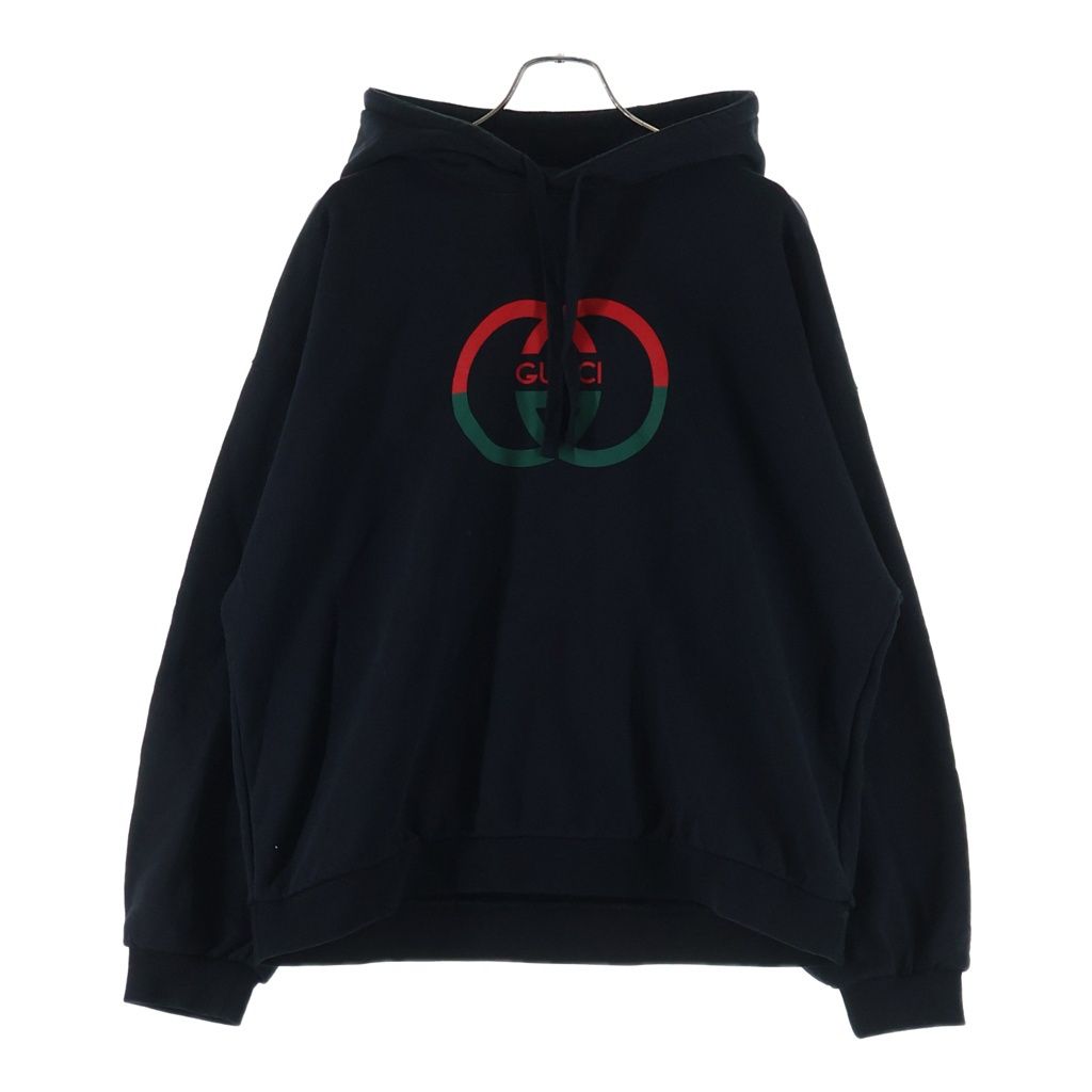 GUCCI (グッチ) インターロッキングG ロゴプリント スウェットシャツ フーディー ブラック 721427 XJF5T