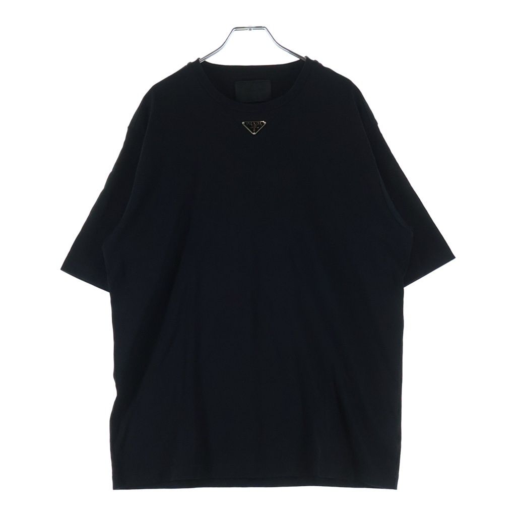 PRADA (プラダ) 23SS Cotton Short Sleeves Logo Tee トライアングルロゴプレート半袖Tシャツ 半袖カットソー ブラック UJN861 S232 240