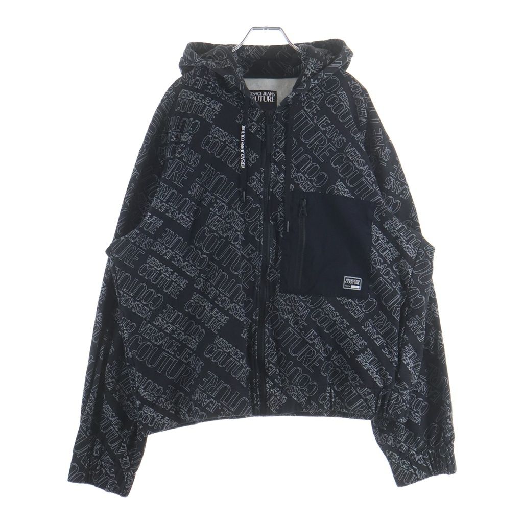 VERSACE COLLECTION (ヴェルサーチコレクション) ロゴ総柄 ジップアップ スウェットパーカー フーディー ブラック
