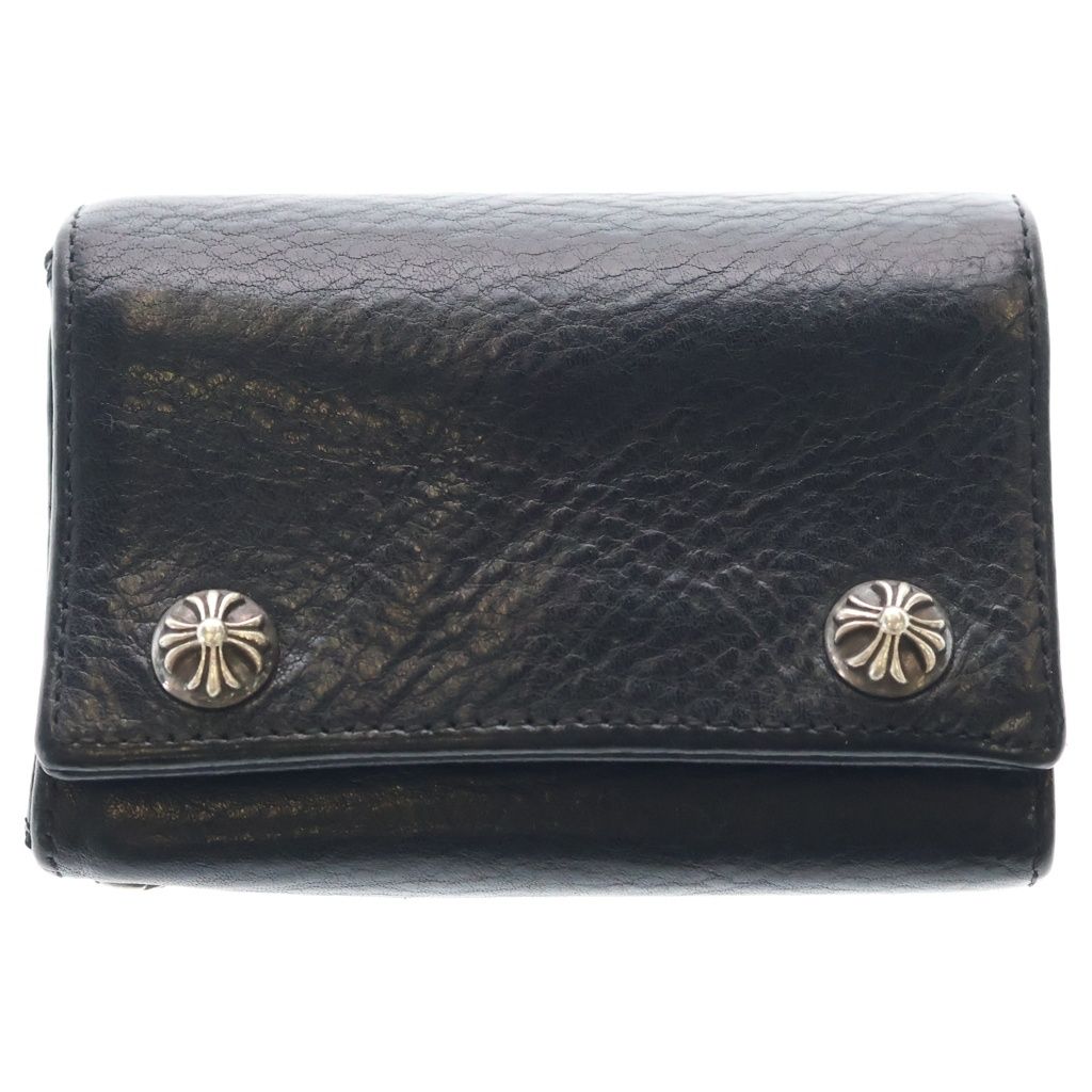 CHROME HEARTS (クロムハーツ) 3FOLD 3フォールド クロスパッチ付き クロスボタンレザーウォレット 二つ折り財布 ブラック