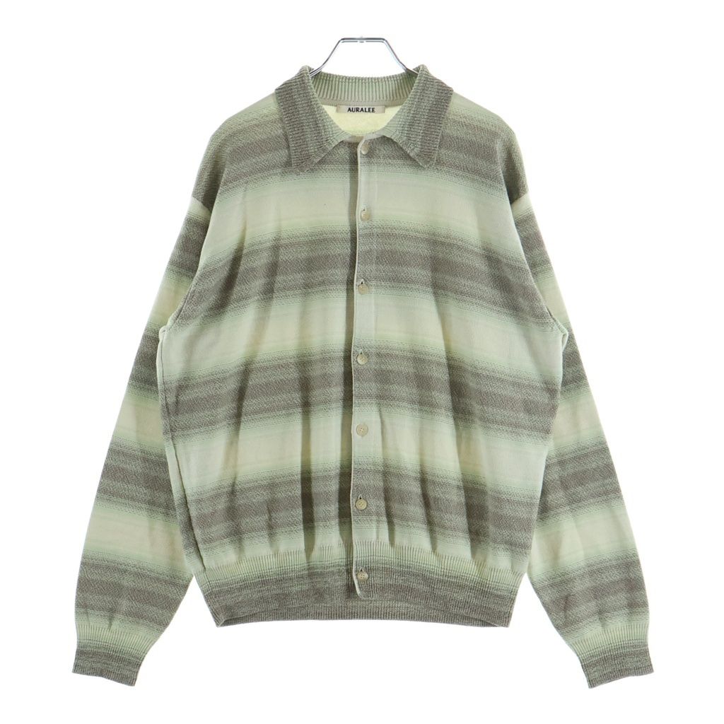 AURALEE (オーラリー) 26SS COTTON SILK GRADIENT STRIPE KNIT SHIRT CARDIGAN コットン シルク グラディエント ストライプ シャツ ニットカーディガン グリーン/ブラウン A26SC01GB