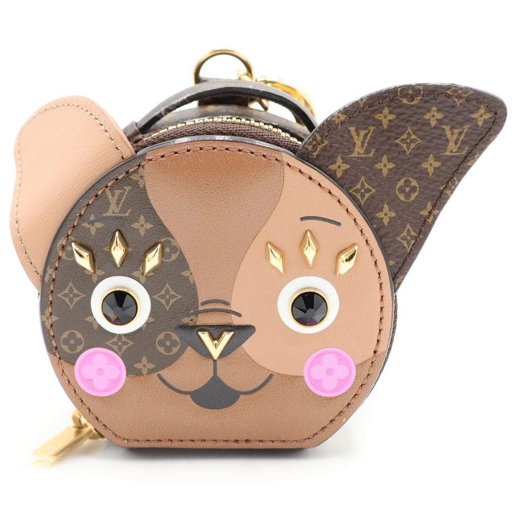 LOUIS VUITTON (ルイヴィトン) モノグラム ポルトクレ パピー レザー キーホルダー ポーチ ケース バッグチャーム ブラウン M80254 ゴールド金具