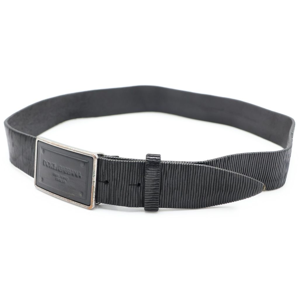 DOLCE & GABBANA (ドルチェアンドガッバーナ) レザー スクエアバックル ベルト ブラック BC4209