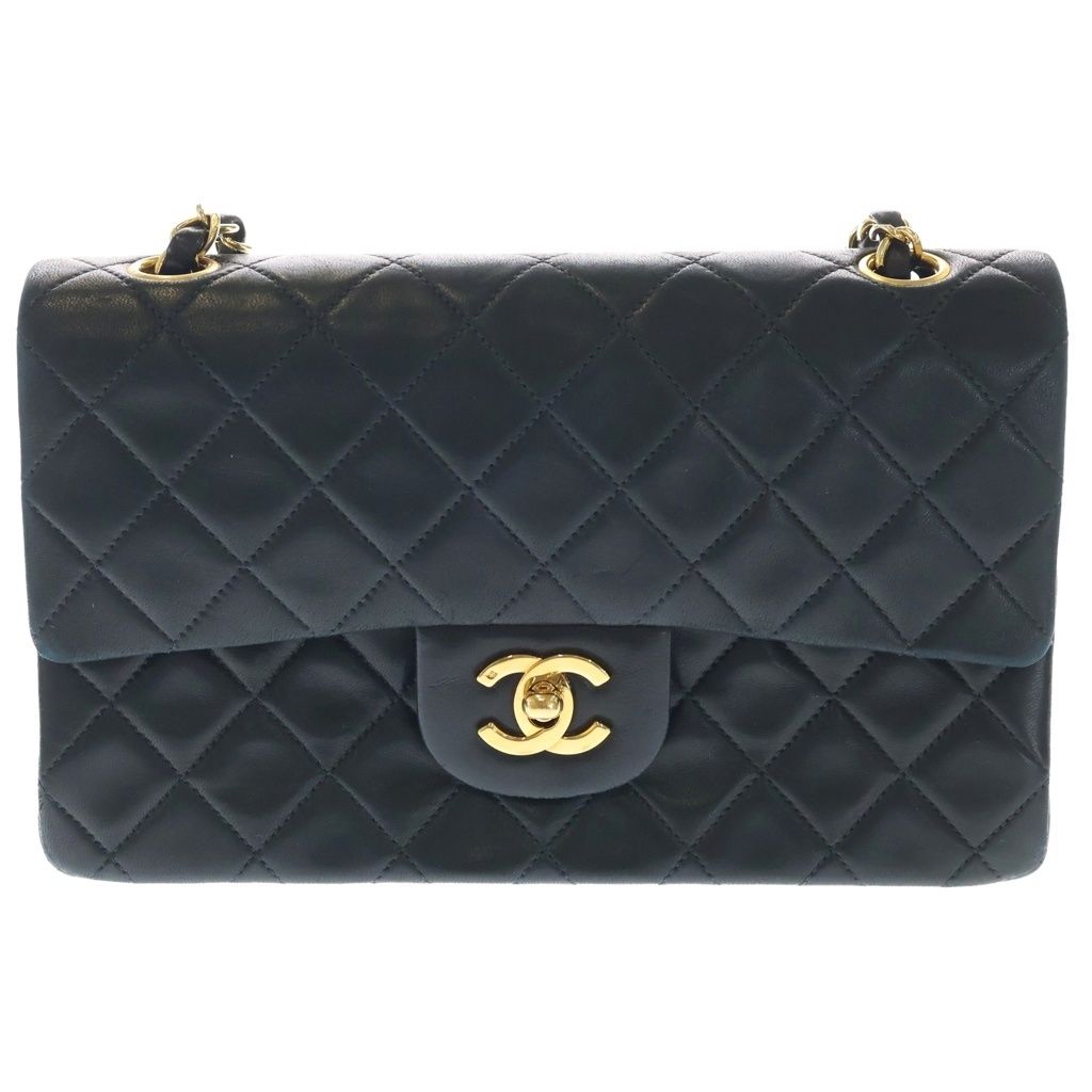 CHANEL (シャネル) マトラッセ23 Wフラップ Wチェーンショルダーバッグ ブラック ラムスキン ゴールド金具 346,500円