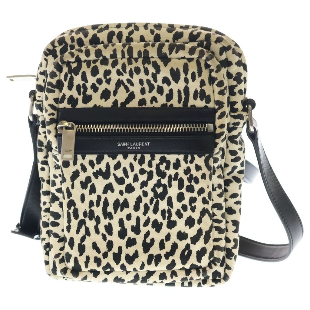 SAINT LAURENT PARIS (サンローランパリ) SID シド ロゴデザイン アニマル柄 ショルダーバッグ ホワイト MAL581700