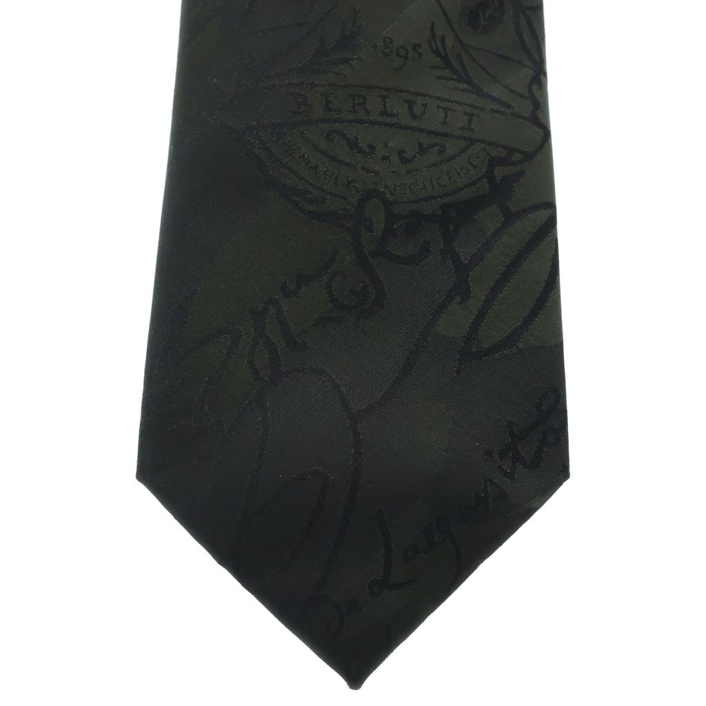 Berluti (ベルルッティ) シルクスクリットタイ 総柄 ネクタイ カーキ