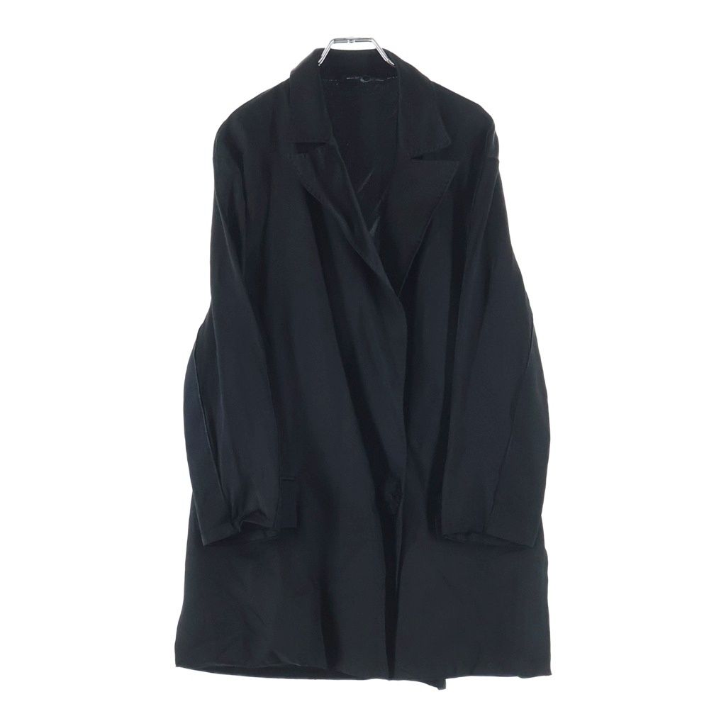 LANVIN (ランバン) シルク混 サテン 1B テーラード ロングジャケット コート ブラック レディース