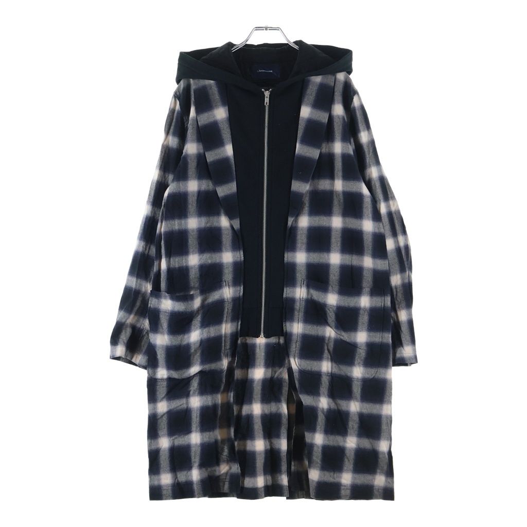 John UNDERCOVER (ジョン アンダーカバー) 17SS オンブレチェック フードドッキング ロングシャツコート ジャケット ネイビー/ブラック JUS4304