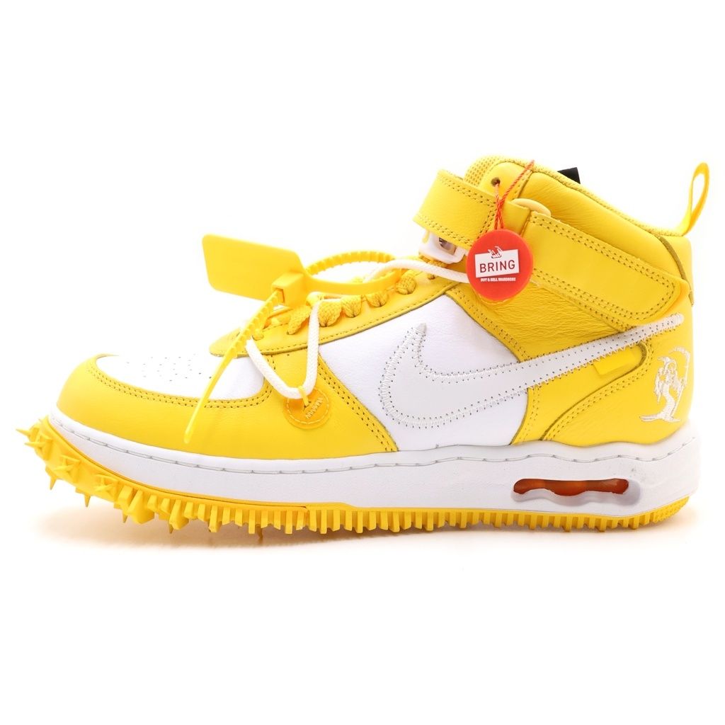 NIKE (ナイキ) ×OFF-WHITE AIR FORCE 1 MID SP LTHR オフホワイト エアフォース1 ミッドカットスニーカー ホワイト/イエロー US10.5/28.5cm DR0500-101